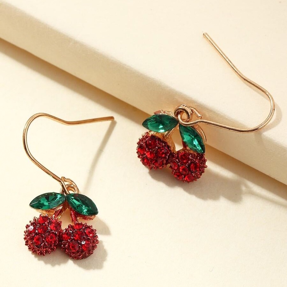 Any 2/$20! Gold Cherry w/Leaves Drop Earrings - Picture 2 of 9